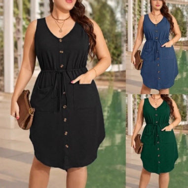 SpringSummer Plus-Size Tank Top Loose Sleeveless Womens Dress