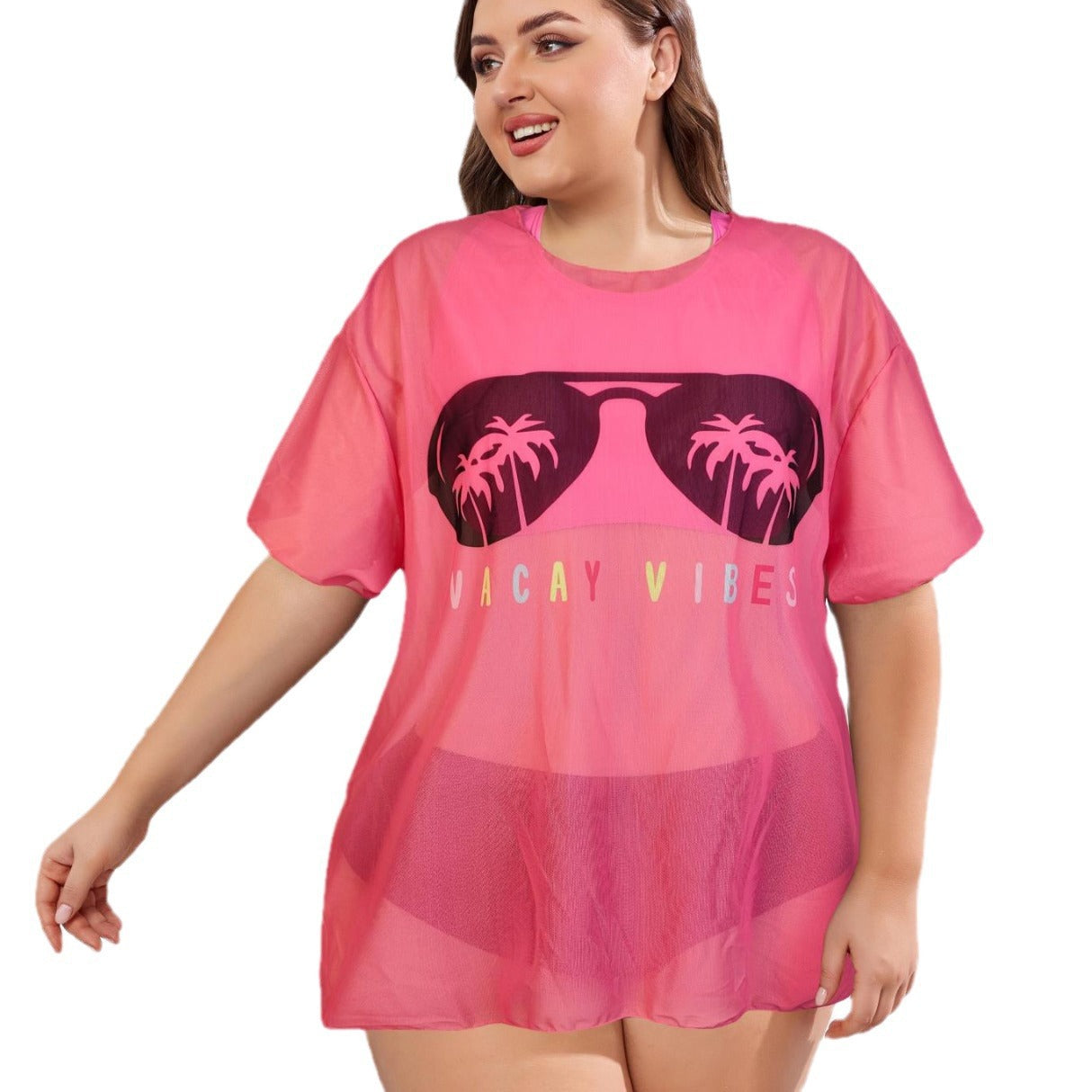 New Swimwear Mesh See-through Blouse Plus Size Swimsuit Bikini Three-piece Set