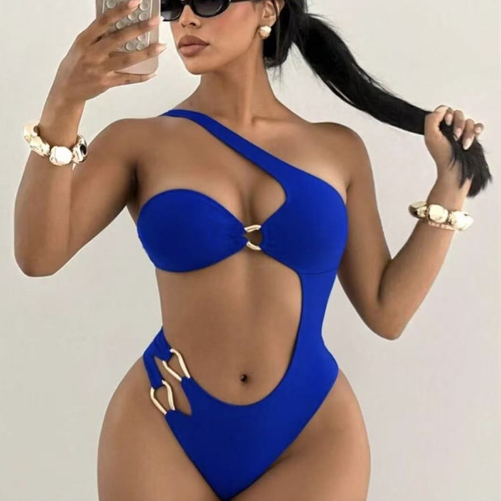 One-Piece Tube Top Bikini Solid Color Sexy Backless Cross-Border Swimsuit